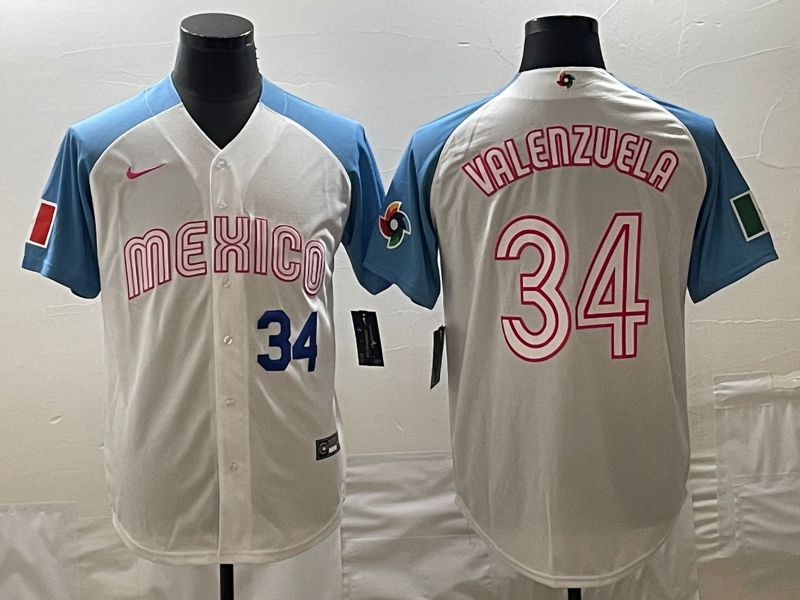 Men 2023 World Cub Mexico #34 Valenzuela White blue Nike MLB Jersey7